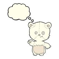 cartoon little polar bear waving with thought bubble N3