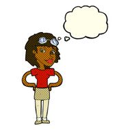 cartoon retro pilot woman with thought bubble N5