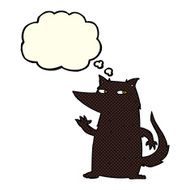 cartoon wolf waving with thought bubble