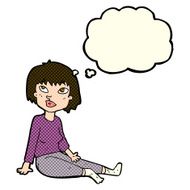 cartoon woman sitting on floor with thought bubble N5