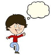 cartoon happy waving boy with thought bubble N10