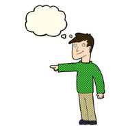 cartoon man pointing with thought bubble N89