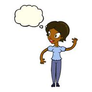 cartoon woman waving with thought bubble N161