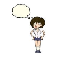 cartoon surprised woman with hands on hips thought bubble N5