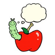 cartoon bug eating apple with thought bubble N9