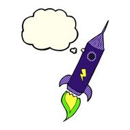 cartoon space rocket with thought bubble N10