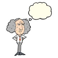 cartoon big hair lecturer man with thought bubble N5