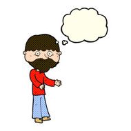 cartoon happy bearded man with thought bubble N5