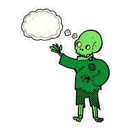 cartoon skeleton waving with thought bubble N5