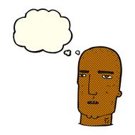 cartoon bald tough guy with thought bubble N9