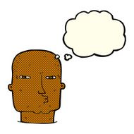 cartoon bald tough guy with thought bubble N10
