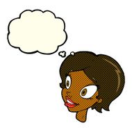 cartoon pretty female face with thought bubble N45