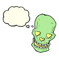 cartoon skull with love heart eyes thought bubble N3