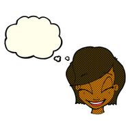 cartoon pretty female face with thought bubble N47