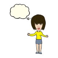 cartoon woman shrugging shoulders with thought bubble N227