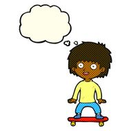 cartoon boy on skateboard with thought bubble N5