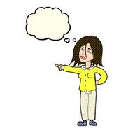cartoon woman pointing with thought bubble N102