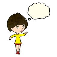 cartoon woman waving with thought bubble N166