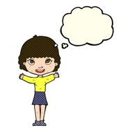 cartoon woman waving with thought bubble N167