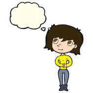 cartoon friendly woman with thought bubble N32