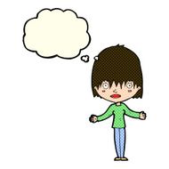 cartoon woman shrugging shoulders with thought bubble N230