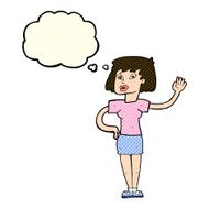 cartoon woman waving with thought bubble N168