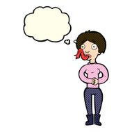 cartoon woman with snake tongue thought bubble N7