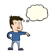 cartoon man making camp gesture with thought bubble N15