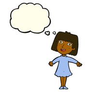 cartoon happy woman in dress with thought bubble N14
