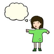 cartoon woman in patched clothing with thought bubble N5