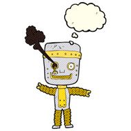 cartoon funny gold robot with thought bubble N6