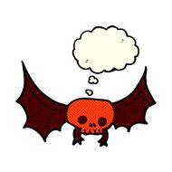 cartoon spooky skull bat with thought bubble N3