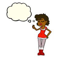 cartoon woman making dismissive gesture with thought bubble N10