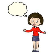 cartoon woman making excuses with thought bubble N10