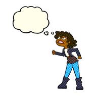 cartoon angry biker girl with thought bubble N6