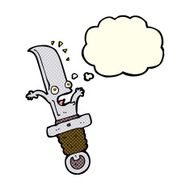 cartoon frightened knife with thought bubble N5