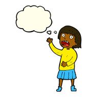 cartoon stressed out woman with thought bubble N10
