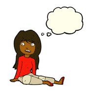 cartoon girl sitting on floor with thought bubble N5