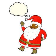 funny waving santa claus cartoon with thought bubble N12