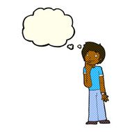 cartoon boy wondering with thought bubble N5