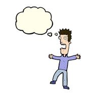 cartoon terrified man with thought bubble N105
