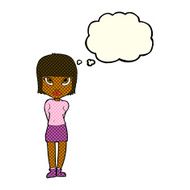 cartoon woman standing with thought bubble N11