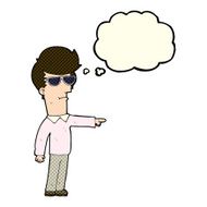 cartoon man in glasses pointing with thought bubble N5