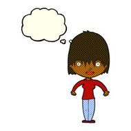 cartoon woman staring with thought bubble N16
