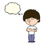 cartoon suspicious man with thought bubble N18