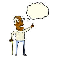 cartoon old man with walking stick thought bubble N4