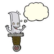 crazy cartoon knife character with thought bubble N5