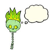 cartoon spooky skull and spine with thought bubble N6