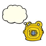 cartoon old deep sea diver helmet with thought bubble N3