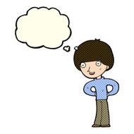 cartoon happy boy with hands on hips thought bubble N4